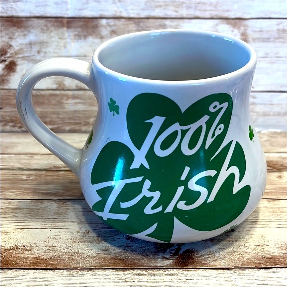 100% Irish Mug with Green Shamrock Design